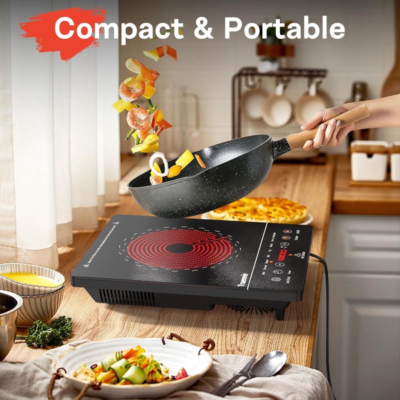 Traenvir Single Burner Electric Cooktop, Portable Electric Stove One Burner, 1800W Ceramic Cooktop with Touch Control, Child Safety Lock, 4 Hour Timer, Overheat Protection, 110V - 120V Plug in - Image 3